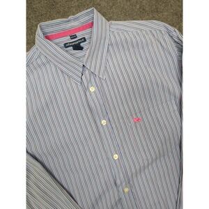 Aeropostale Mens‎ Dress Shirt Medium Slim Fit Striped Blue Pink Button Down